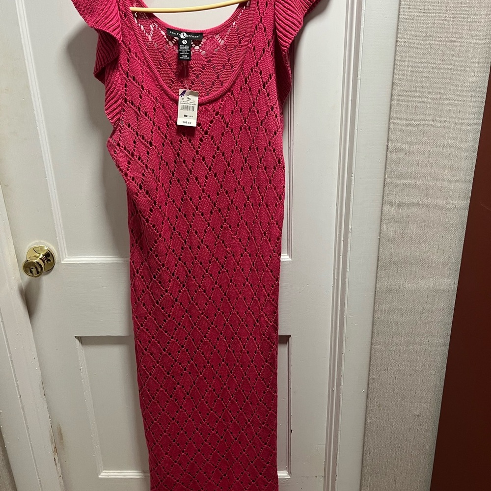 Ashley Stewart Pink Sheath Maxi Dress with Flutter Cap Sleeves